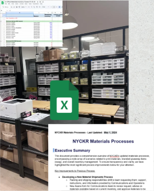 Inventory management spreadsheet and stockroom